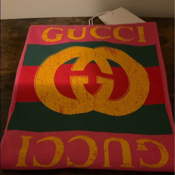 🆕GUCCI XL KIDS SIZE:10 SHORT-SLEEVE GREEN PINK 100% COTTON VINTAGE LOGO T-SHIRT - Picture 15 of 16